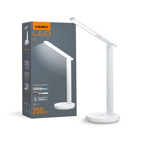 5W oplaadbare LED bureaulamp - Touch dimbaar, CCT, 2600mAh batterij, wit, incl. USB-kabel