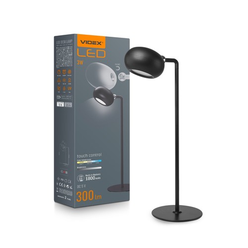 3W LED tafellamp, zwart - Oplaadbaar, dimbaar, CCT, USB-C, tot 15 uur batterij