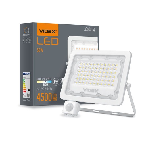 50W LED breedstraler met sensor - 130lm/W, IP65, 5000K, grijs, buiten, werklamp