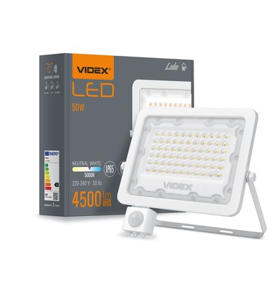 50W LED breedstraler met sensor - 130lm/W, IP65, 5000K, grijs, buiten, werklamp