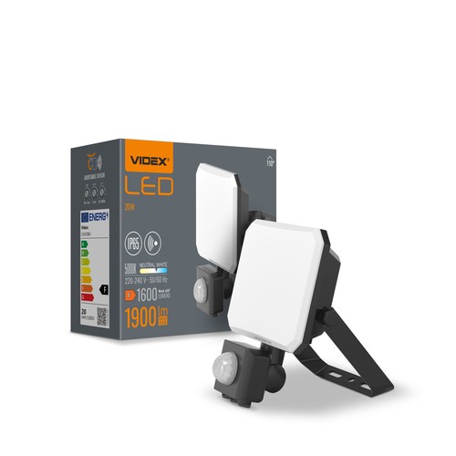 20W LED breedstraler met sensor - IP65, 5000K, zwart, buiten, bewegingssensor