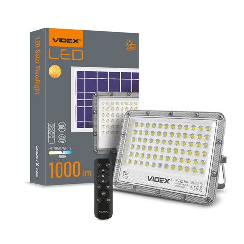 50W Solara LED breedstraler met zonnepaneel - 1000lm, IP65, 5000K, grijs, incl. afstandsbediening en zonnepaneel