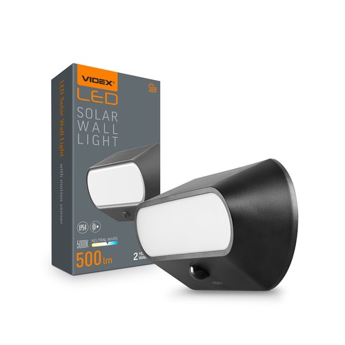 500lm LED wandlamp op zonne-energie met sensor - IP54, 5000K, zwart, bewegingssensor, buiten