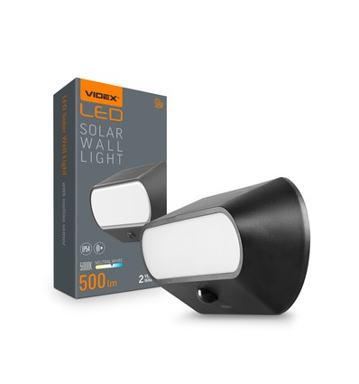 500lm LED wandlamp op zonne-energie met sensor - IP54, 5000K, zwart, bewegingssensor, buiten