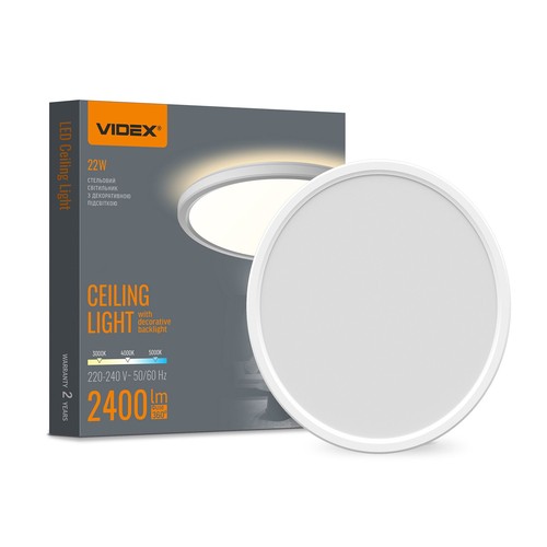 22W Ø29,3cm LED plafondlamp met backlight - 2400lm, IP54, CCT instelbaar, witte rand, incl. lichtbron