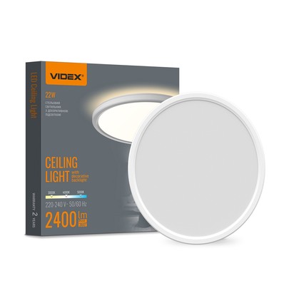 22W Ø29,3cm LED plafondlamp met backlight - 2400lm, IP54, CCT instelbaar, witte rand, incl. lichtbron