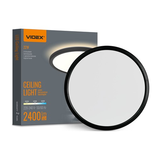 22W LED plafond/wandlamp met backlight - IP54, Zwart, CCT instelbaar, Ø29,3cm, 2400lm