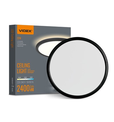 22W LED plafond/wandlamp met backlight - IP54, Zwart, CCT instelbaar, Ø29,3cm, 2400lm