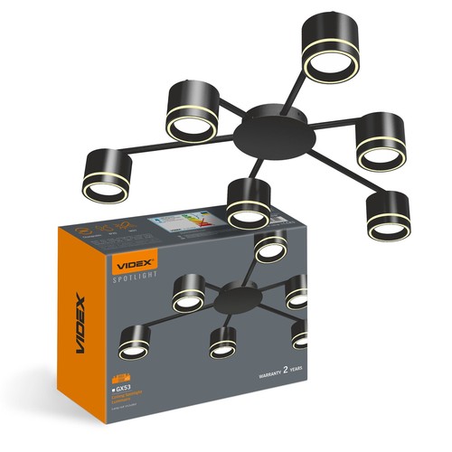 GX53 plafondlamp voor 6 lampen - Zwart, IP20, ijzer, 180W, binnen, zonder lichtbron