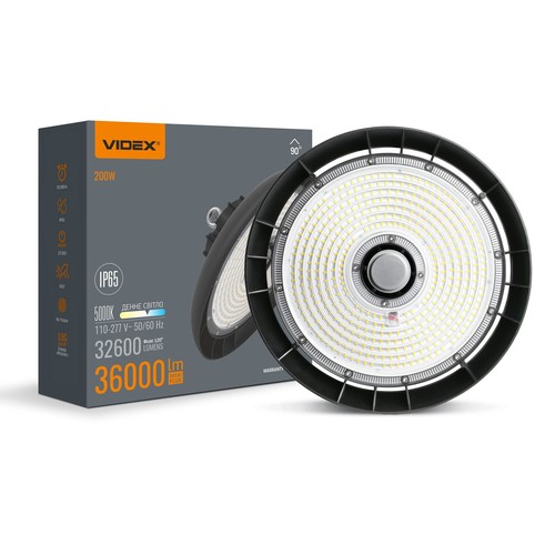 200W LED high bay, 180lm/W - 5000K, IP65, 90 graden, zwarte behuizing