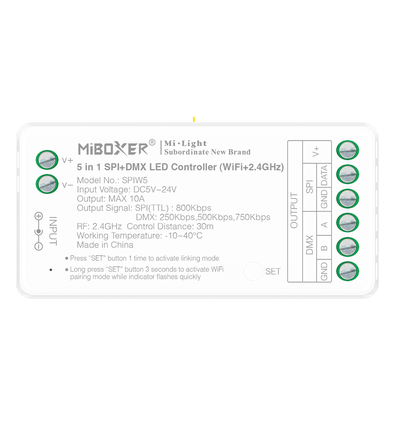 5-in-1 looplicht DMX+SPI+WIFI strip controller - RF, 12V/24V, RGB+CCT