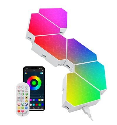 10 st. Hexagon Tri Panels - Wandlamp, RGBIC, afstandsbediening, app-bediening