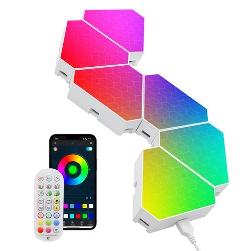 RGBIC Hexagon Tri Panels set van 6 stuks - afstandsbediening, app-bediening, wandverlichting