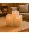 LED stompkaarsen, 3 stuks, Ø7,5cm, bewegende vlam, wit - Incl. afstandsbediening en timer, 10/13/15cm hoog, echte was