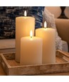 LED Stompkaarsen, 3 stuks, vlameffect, wit - Incl afstandsbediening en timer, 10/12,5/15cm hoog, Ø7,5cm, echte was
