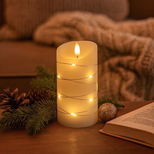 LED kaars met lichtsnoer, 15cm, vlam-effect - Ø7,5cm