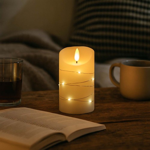 LED kaars met lichtsnoer, 12,5cm, vlam-effect - Ø7,5cm