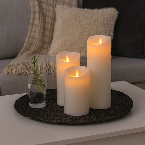 LED kaarsen XL, 3 st, Ø10cm, 17,5/22,5/30cm, bewegende vlam, wit
