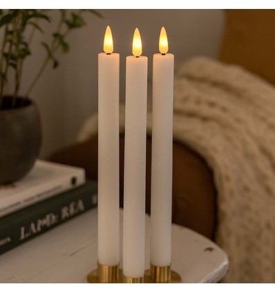3-pak witte LED kaarsen, vlameffect - Ø2,2cm, Hoogte: 24,5cm, tafelkaarsen, incl. afstandsbediening, timer, batterij