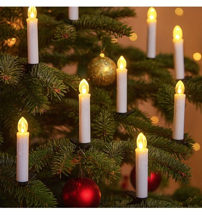 10-pack LED kerstlichtjes inclusief afstandsbediening - Batterij, timerfunctie, draadloos, houder voor kerstboom