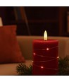 LED Stompkaars met lichtsnoer, 15cm hoog, vlameffect - Ø7,5cm, werkt m. afstandsbediening, echte was, rood