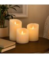 LED Stompkaarsen Ø10cm, 3 stuks, bewegende vlam, wit - Incl. afstandsbediening en timer, 10/12,5/15cm hoog, echte was
