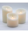 LED Stompkaarsen Ø10cm, 3 stuks, bewegende vlam, wit - Incl. afstandsbediening en timer, 10/12,5/15cm hoog, echte was