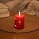 LED kaars met lichtsnoer, 10cm, vlam-effect - Ø7,5cm, rood