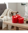 LED Stompkaarsen Ø10cm, 3 stuks, bewegende vlam, rood - Incl. afstandsbediening en timer, 10/12,5/15cm hoog, echte was