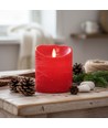 LED Stompkaarsen Ø10cm, 3 stuks, bewegende vlam, rood - Incl. afstandsbediening en timer, 10/12,5/15cm hoog, echte was