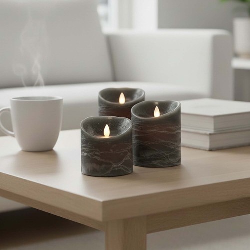 LED kaarsen Ø10cm, 3 st, bewegende vlam, zwart gemêleerd