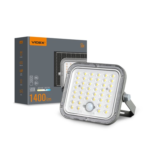20W LED breedstraler op zonne-energie met sensor - 1400lm, IP65, 5000K, grijs, buiten