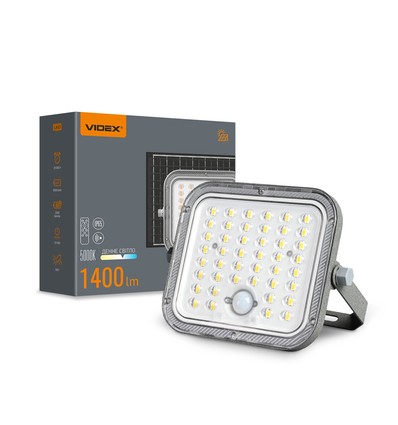 20W LED breedstraler op zonne-energie met sensor - 1400lm, IP65, 5000K, grijs, buiten