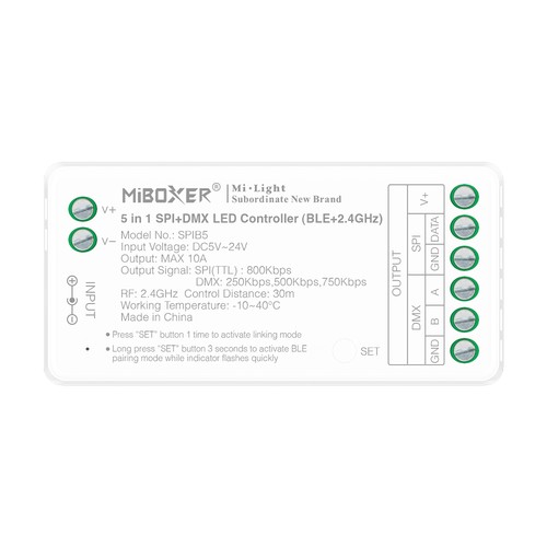 5-in-1 looplicht Bluetooth+DMX strip controller - RF, 12V/24V, RGB+CCT