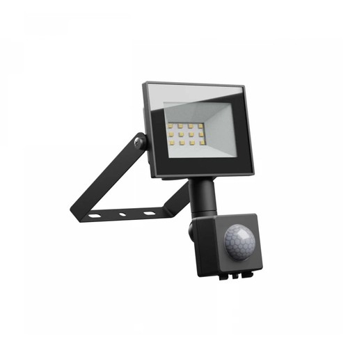 10W breedstraler met sensor - IP44, zwart, werklamp, PIR-sensor