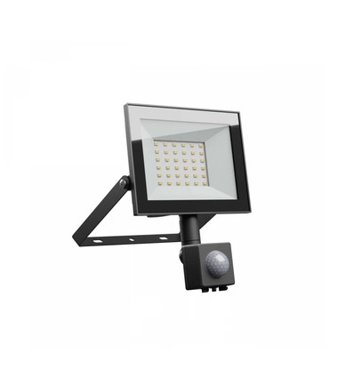 30W breedstraler met sensor - IP44, zwart, werklamp, PIR-sensor
