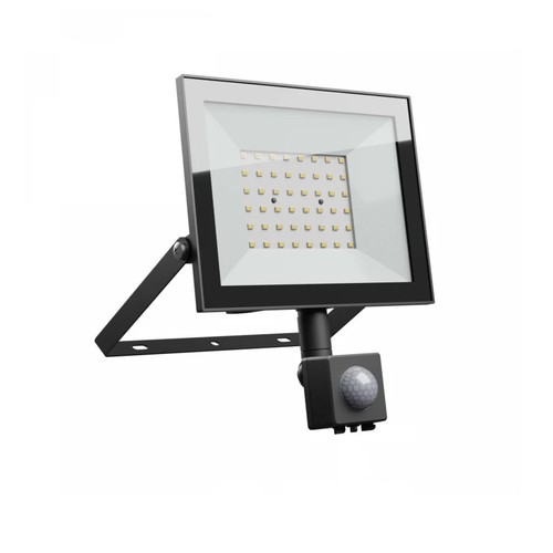 50W breedstraler met sensor - IP44, zwart, werklamp, PIR-sensor