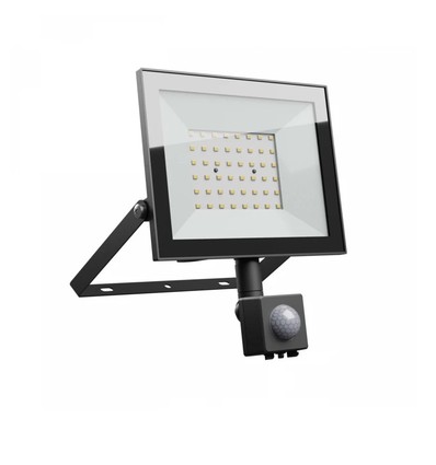 50W breedstraler met sensor - IP44, zwart, werklamp, PIR-sensor