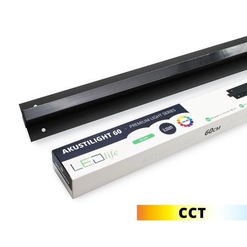 LED zwarte Troldtekt-rail 60 cm, CCT - 30W, Akustilight, verzonken, 24V
