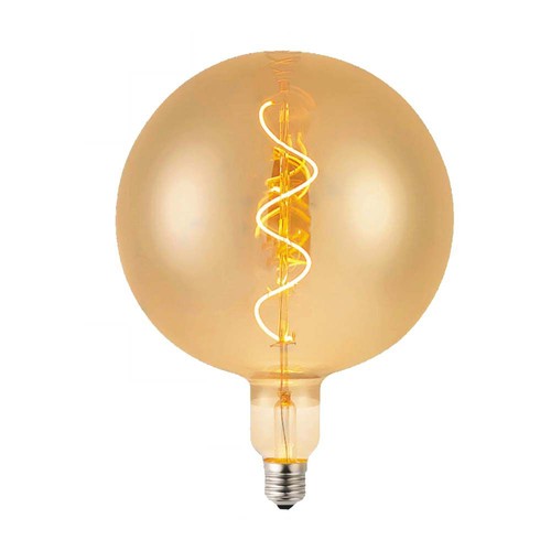 E27 4W LED filament spiraallamp - G200 globe, amber glas, warm wit, 250lm