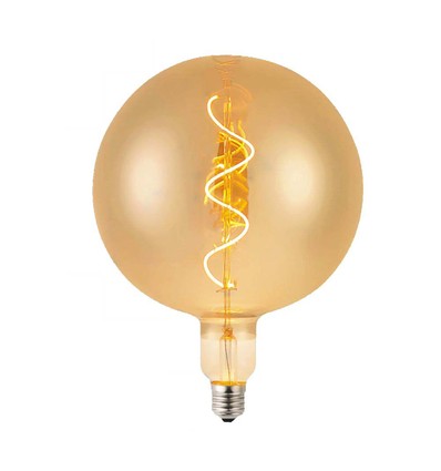 E27 4W LED filament spiraallamp - G200 globe, amber glas, warm wit, 250lm