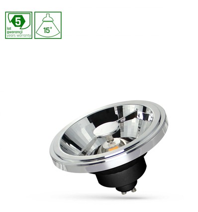 12W AR111 GU10 LED spot - 4000K, 15 graden, COB, zwart, 5 jaar garantie