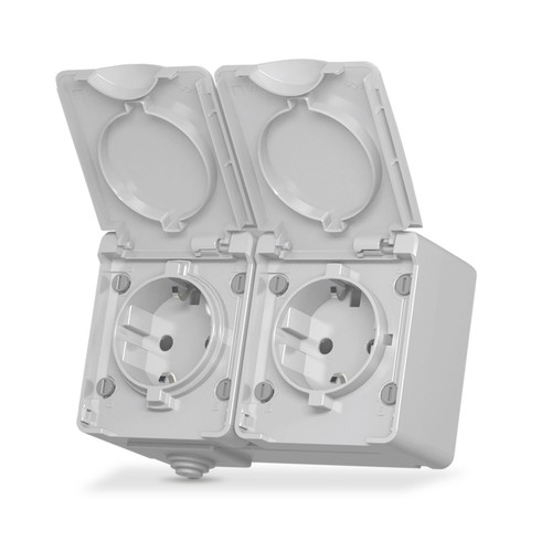 Buiten dubbele Schuko-stopcontact - IP65, grijs