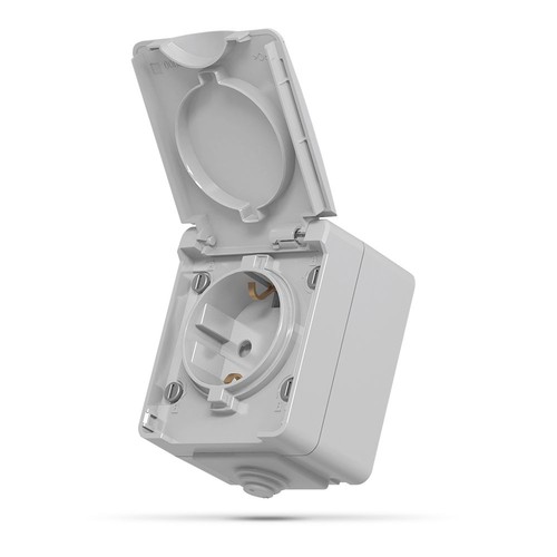 Enkele schuko-stopcontact - buiten, IP65, grijs