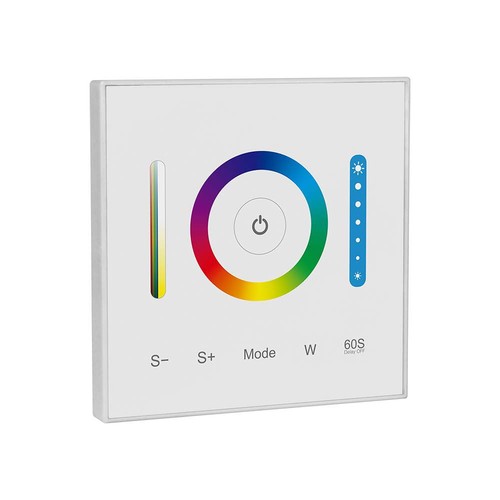 3-in-1 wandcontroller voor RGB / RGBW / RGB+CCT - 12V-24V, RF 2.4GHz, 86x86mm, wit, touch panel