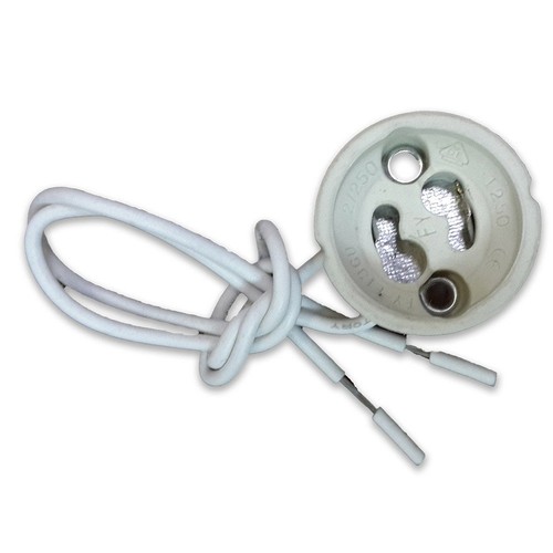 GU10 fitting met 15cm snoer - Wit, keramische houder, IP20