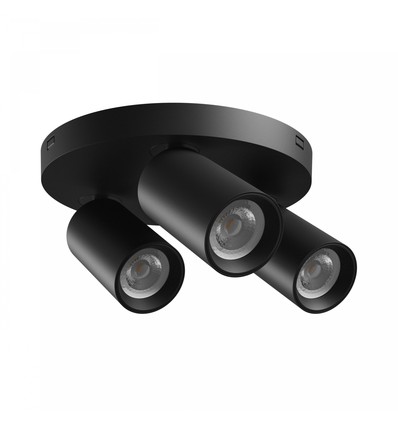 Ronde plafondlamp met 3 spots, GU10 - Zwart, Ø22cm, IP20 binnen, zonder lichtbron