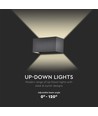 24W LED buiten wandlamp - IP65, zwart, 2720lm, up/down licht, 4000K, rechthoekig