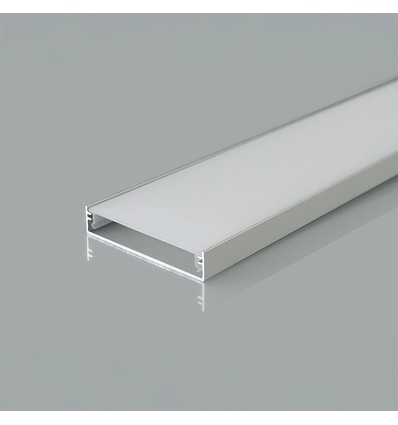 2m Alu profiel voor LED strips - 50x10 mm, zilver, mat cover, voor brede strips tot 48mm