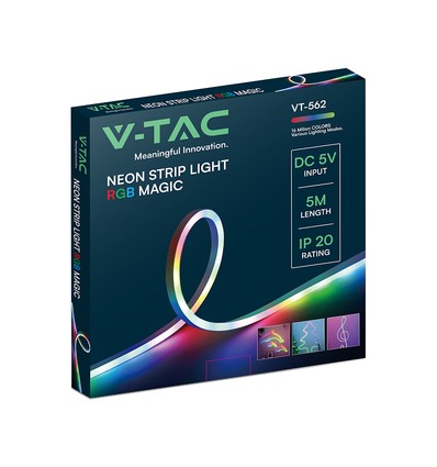 5m RGBIC Neon Flex LED-set - 5V USB, Bluetooth-app, afstandsbediening